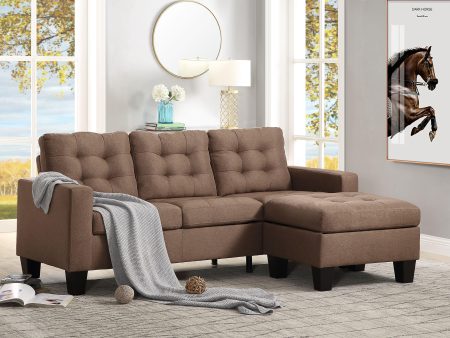 Earsom Brown Linen Sectional Sofa (Rev. Chaise) For Sale