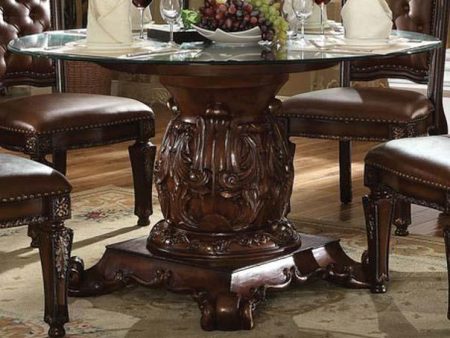 Acme Vendome Single Pedestal Dining Table with 54  Tempered Glass Top in Cherry 62010 Supply