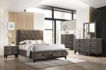 Avantika Fabric & Rustic Gray Oak Queen Bed (Storage) For Cheap