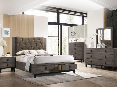 Avantika Fabric & Rustic Gray Oak Eastern King Bed (Storage) Fashion