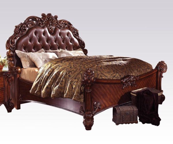 Acme Vendome Queen Panel Bed with Button Tufted Headboard in Cherry 22000Q Fashion