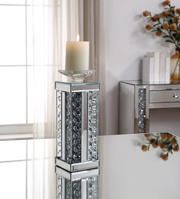 Nysa Mirrored & Faux Crystals Accent Candleholder Fashion